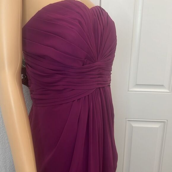 David’s Bridal Dress Sangria Maroon Long 💯 Polyester Strapless Gown Slimming - Picture 4 of 12